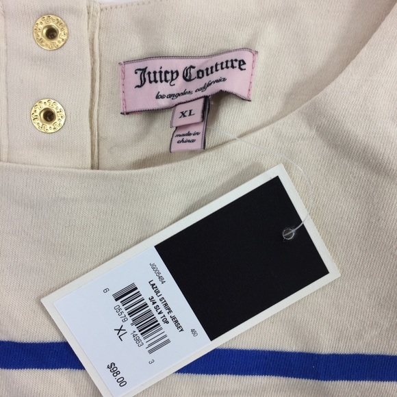 Juicy Couture XL Jersey Stripe Ivory Blue Top - Picture 5 of 8